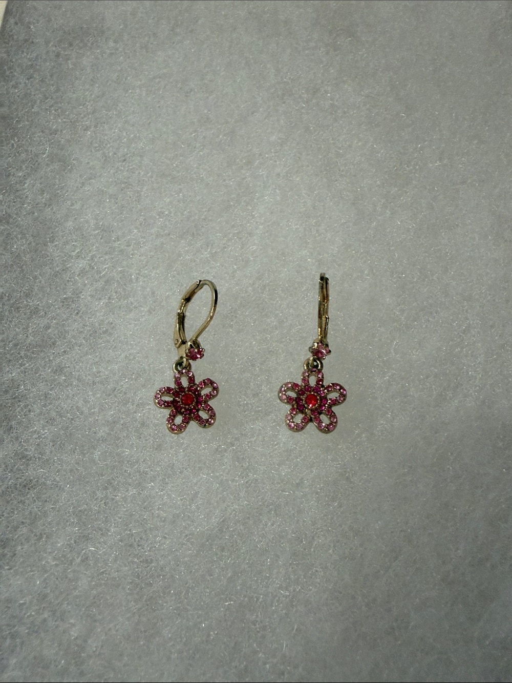 Betsey Johnson Gold-Tone Pink Flower Drop Earrings